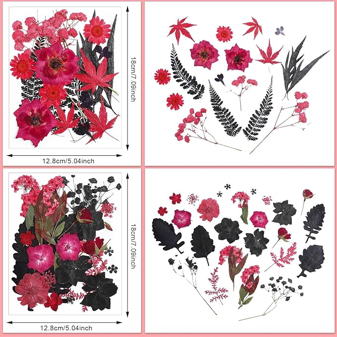 Nuanchu Black Red Dried Pressed Flowers for Crafts Christmas Dried Flowers Real Natural Pressed Wildflowers with Tweezer for Resin Mold Scrapbooking Nail Soap Candle Card Making Cake DIY Art Jewelry