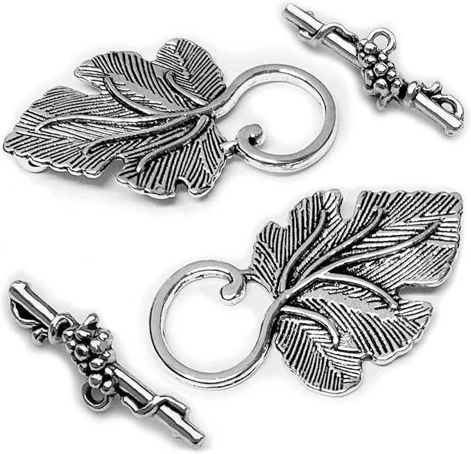 Heather's cf Silver Tone Grape Leaves Big Clasp Toggle Clasps Findings for Jewelry Making Heavy Duty Jewelry Clasp 16 Set
