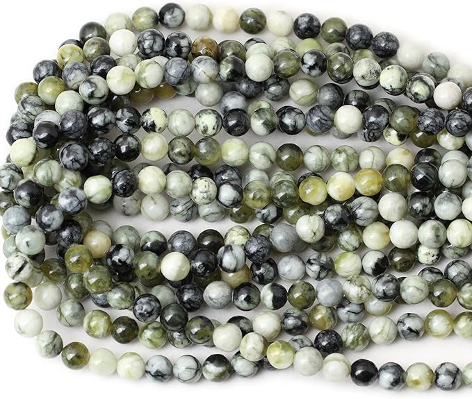45PCS 8mm Natural Green Vine Jasper Round Loose Beads for Jewelry Making 1 Strand 15"