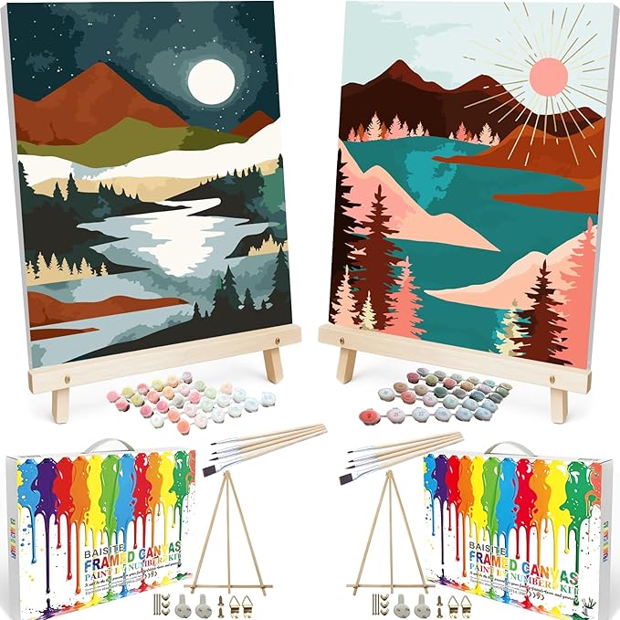 BAISITE Paint by Numbers Kit for Adults Beginners,16" Wx20 L 2 Pack Canvas for Painting Kits for Adults in Colorful Box 6970 Already Framed