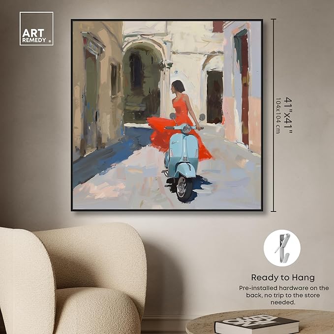 Art Remedy Venice Visits Canvas Classic Landscape Art, Black Frame, 40" x 40"