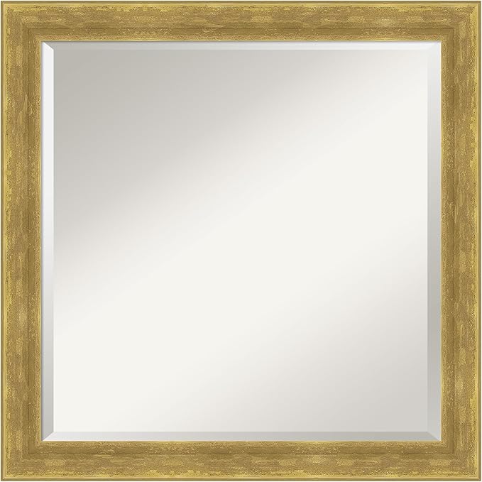 Amanti Art Gold Wall Mirror 23x23 Angled Gold Square Bathroom Mirror for Wall Decor Living Room, Medium Modern Wood Frame, Hangs Horizonally and Vertically, Bathroom Decor, Beveled Edge