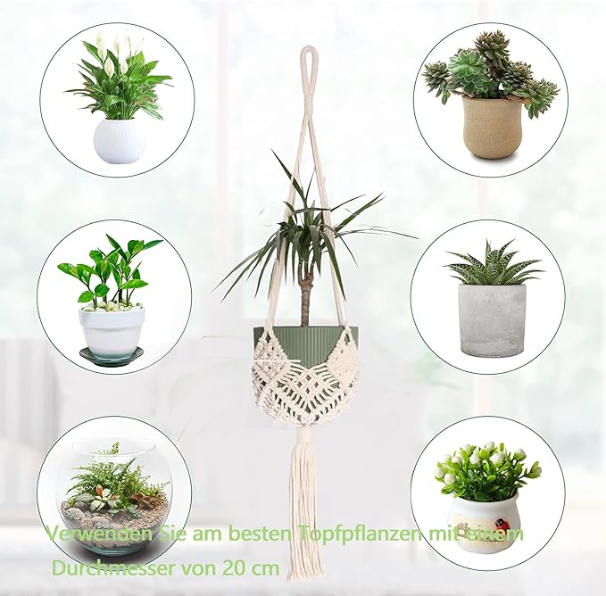 Macrame Plant Hangers 2 Pack, 35 Inch Indoor Outdoor Hanging Planter Basket with Wood Beads - No Tassels Flower Pot Holder for Boho Home Decor (Ivory/Coffee)