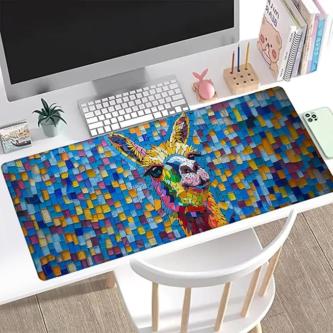 Colorful Llama Gaming Mouse Pad, Office Desk Mat, Anti-Slip Rubber Base Cool Aesthetic Mouse Pads for Computer Laptop Keyboard School Home Desktop Gamer Home Accessories Decor 31.5" x 11.8"