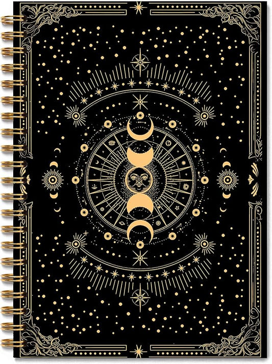 Sun and Moon Witchy Notebook, Witch Gothic Celestial Journal, Witchy Gifts for Women, Mystical Gold Moon Tarot Card Spiral Journal Notebook, 5.5x8.3 Inch