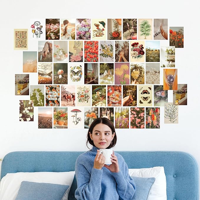 Artivo Aesthetic Wall Collage Kit, Cottagecore & Boho Nature Posters, Bedroom Decor for Teen Girls, 50 Set 4x6 inch