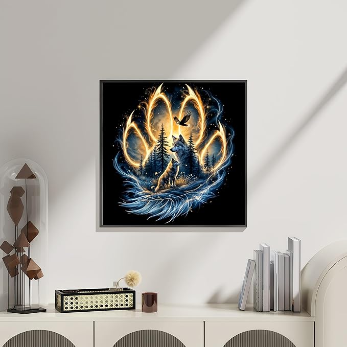 Wolf Diamond Art Kits for Adults, 5D Diamond Painting for Adult Beginners, DIY Full Drill Round Gem Painting Dot Art for Adults, Home Wall Decor 13.78x13.78 Inch