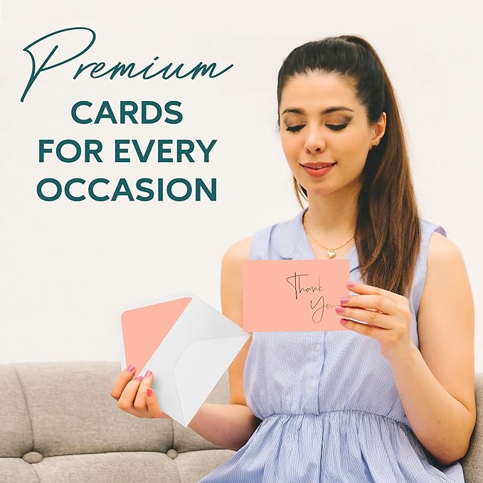 VNS Creations Gold Foil Thank You Cards With Envelopes Bulk Set & Stickers - 100 Pack 4x6 Blank Thank You Notes Box Set - Large Note Card Small Business, Wedding, Baby Shower & Bridal Shower - Peach