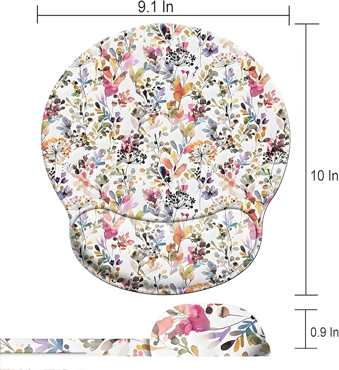 Watercolo Flowers Mouse Pad with Wrist Rest, Floral Patterns Mousepad for Desk. Premium-Textured Mouse Mat, Non-Slip Rubber Base Mousepad for Laptop, Computer & Pc