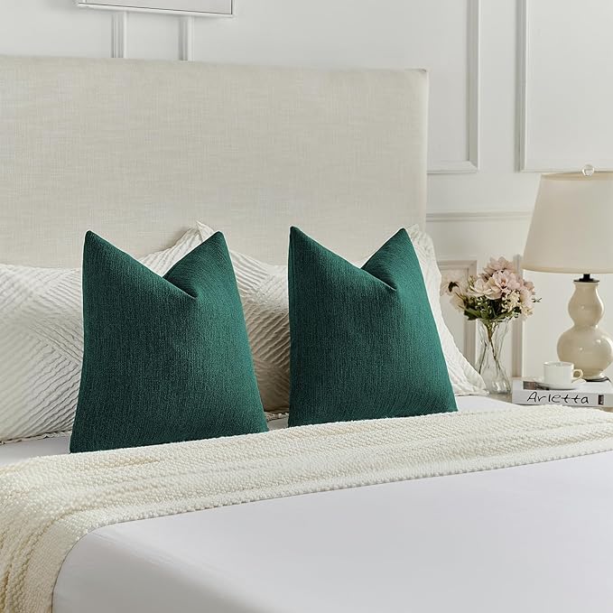 FUTEI Teal Chenille Decorative Throw Pillow Covers 24x24 Inch Set of 2,Soft Cozy Faux Linen Textured European Pillow Shams,Farmhouse Home Decor for Couch Living Room