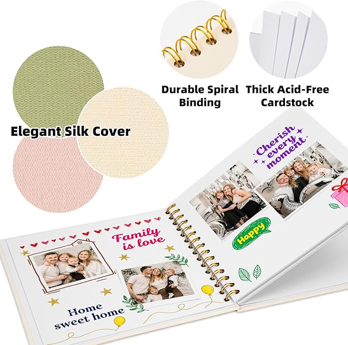 Vienrose 10 x 10 Inch Scrapbook Album Gift Set, Linen Hardcover Photo Book with 80 White Pages, DIY Memory Book Kit with Accessories for Wedding, Baby Shower, Travel, Christmas (Beige, 40 Sheets)