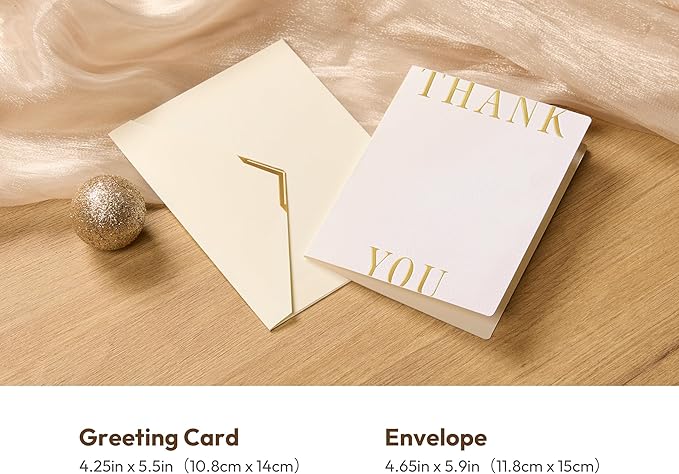 20 Pack Thank You Cards with Envelopes, 4.25×5.5 Inch Textured Thank You Notes, Large Gold Foil Embossed Thank You Cards with V-Shape Gold Foil Envelopes, Blank Inside for Wedding Baby Shower Business