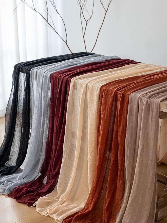 Keketoarrange Black Table Runner Cheesecloth Gauze Rustic Premium Cotton Cheese Cloth Table Decor 120 Inch 10 FT for Wedding Bridal Baby Shower Long Sheer Boho Home Decorations