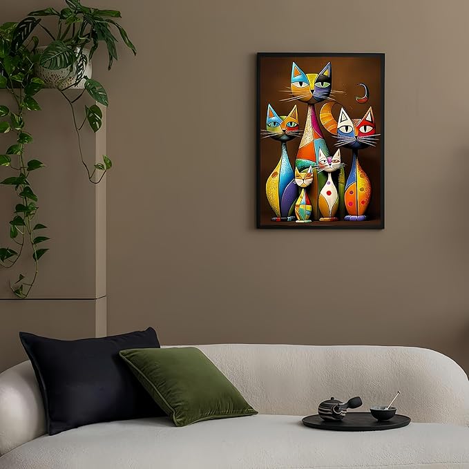 Diamond Paintings Kits for Beginners,Full Round Drill Diamond Art Kits for Adults,Abstract Cat Paint by Diamond,5D DIY Diamond Painting Dot Gem Art, for Home Wall Decor 11.8x15.8 Inch