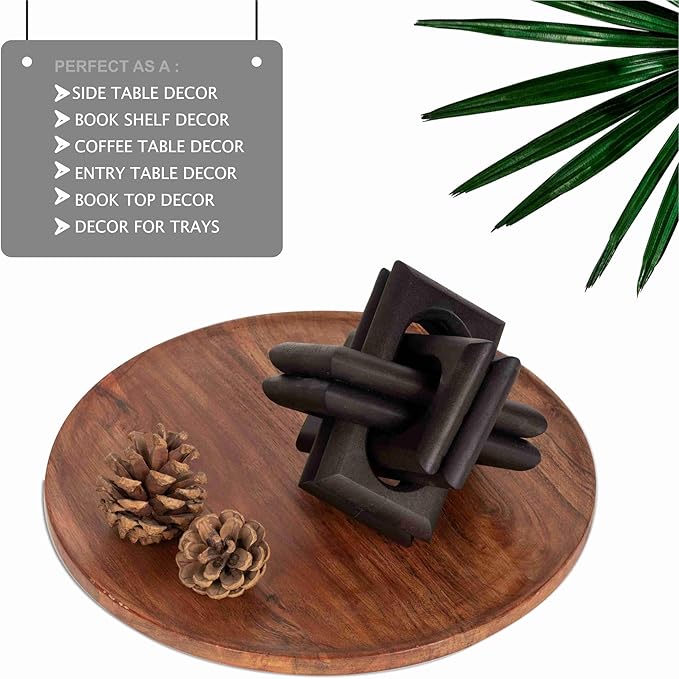 ANONYO Boho Wooden Chain Links Decorative Object for Coffee Table & Shelf | Handmade Mango Wood Knot Sculpture | Rustic Modern Arch Décor for Living Room, Entryway, Console,Office Home Accent (Black)