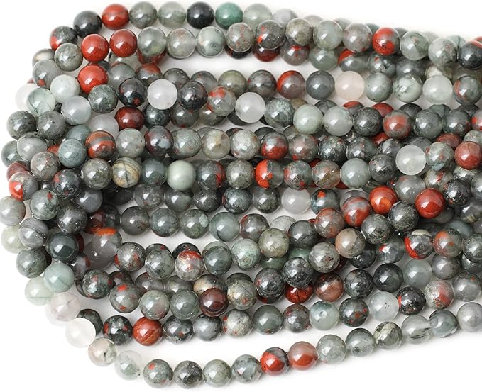 45PCS 8mm Natural African Bloodstone Gemstone Smooth Surface Round Loose Beads for Jewelry Making 1 String 15 Inches