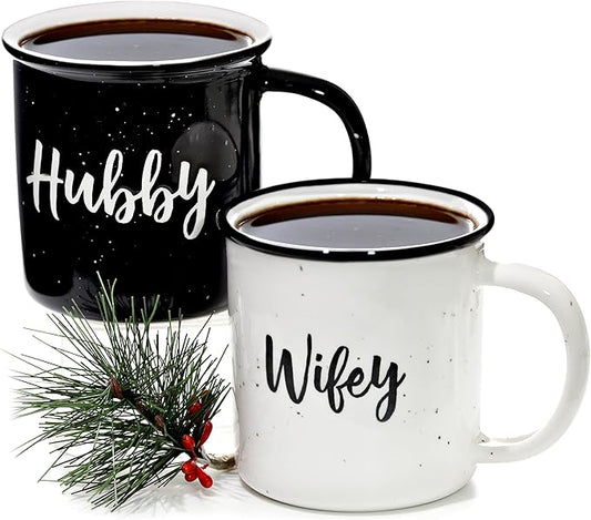 MAINEVENT Wifey Hubby Mugs Set of 2 Coffee Mug 11 Ounce, Husband Wife Gift, His Hers Coffee Cup