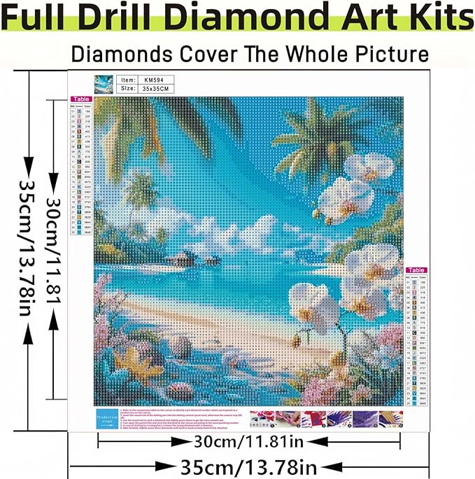 Beach Diamond Art Kits for Adults, 5D Diamond Painting for Adult Beginners, DIY Full Drill Round Gem Painting Dot Art for Adults, Home Wall Decor 13.78x13.78 Inch