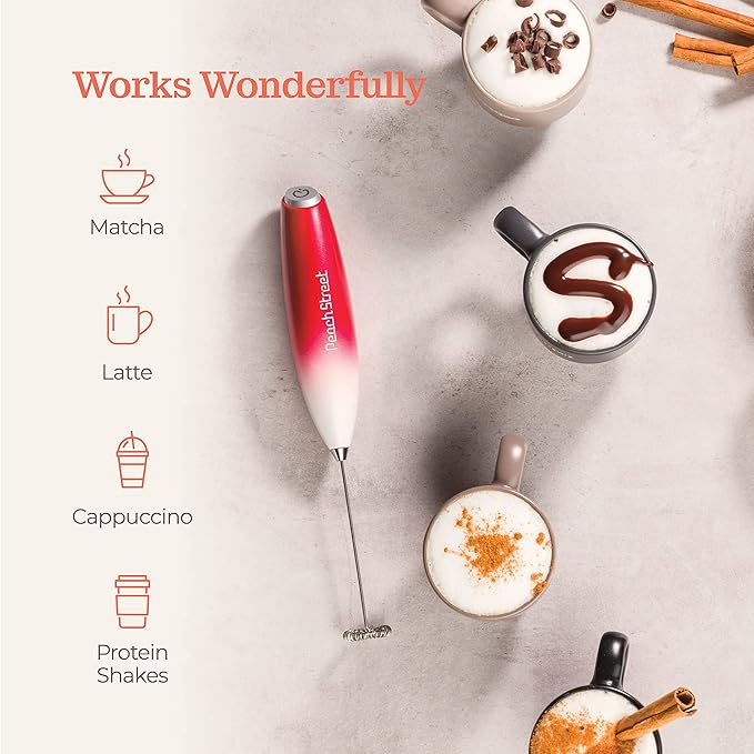 Powerful Handheld Milk Frother, Mini Milk Foamer, Battery Operated (Not included) Stainless Steel Drink Mixer for Coffee, Lattes, Cappuccino, Frappe, Matcha, Hot Chocolate.