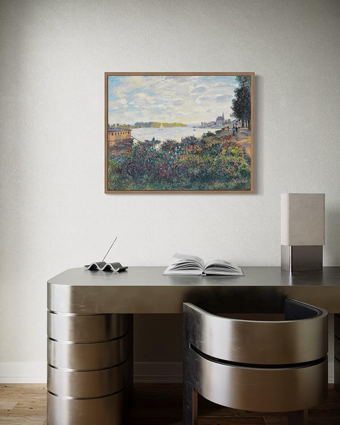 La Seine À Argenteuil Claude Monet Wall Art Print Poster, Impressionist Painting Wall Art Wall Decor, for Bedroom and Living room Bathroom Decor 115 (La Seine À Argenteuil, 8 x 10 inches, Wood Frame)