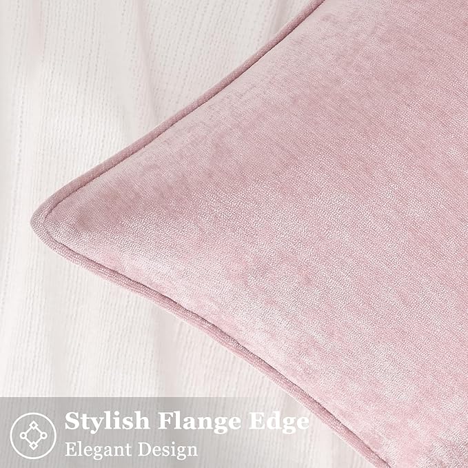 decorUhome Spring Couch Throw Pillow Covers 12x20 Set of 2, Decorative Soft Velvet Neutral Chenille Lumbar Pillow Covers with Elegant Design for Sofa Bed Living Room Home Decor, Blush Pink