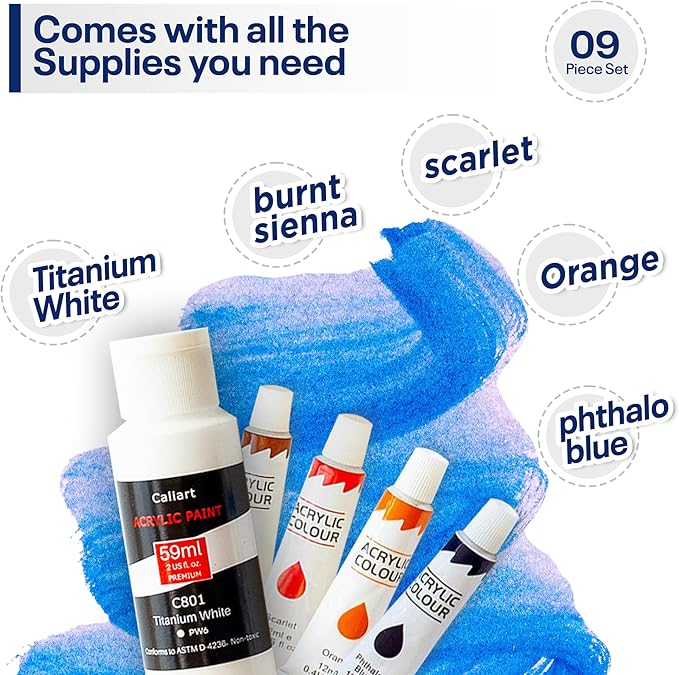 Painting4Real DIY Painting Class Kit for Adults with Video Tutorials: Learn to Paint Highland Cow – How to Paint with Acrylics – Painting & Art Supplies – 9 Piece Acrylic Paint Set