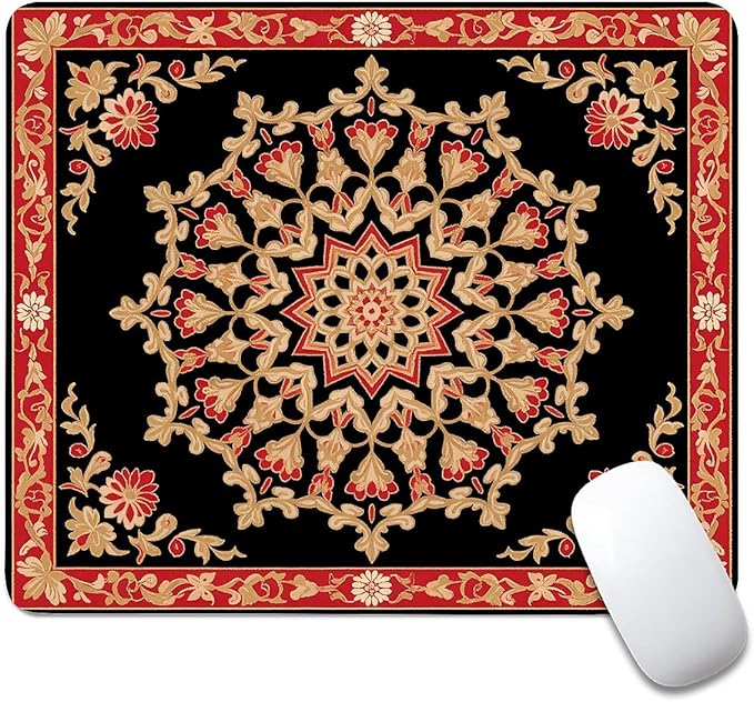 Square Mouse Pad Floral Carpet, Personalized Premium-Textured Custom Mouse Mat Design, Washable Mousepad Cloth, Non-Slip Rubber Base Computer Mouse Pads for Wireless Mouse