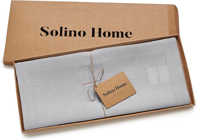 Solino Home Linen Soft Grey Table Runner 120 Inches Long - 100% Pure Linen 14 x 120 Inch Table Runner for Winter, Spring - Fete