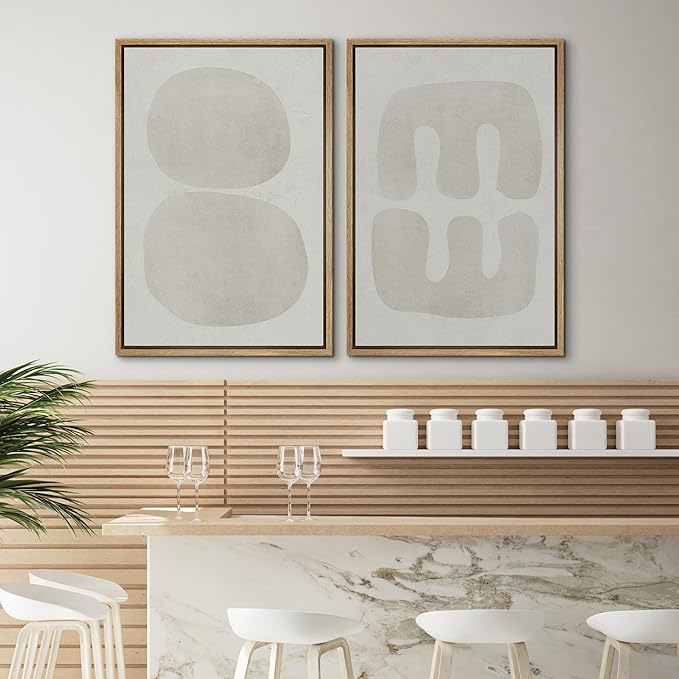 SIGNWIN Framed Canvas Print Wall Art Set Dark Black Color Field Landscape Abstract Shapes Cozy Neutral Modern Art Minimalism Decorative Nordic for Living Room, Bedroom, Office - 24"x36"x2 Natural