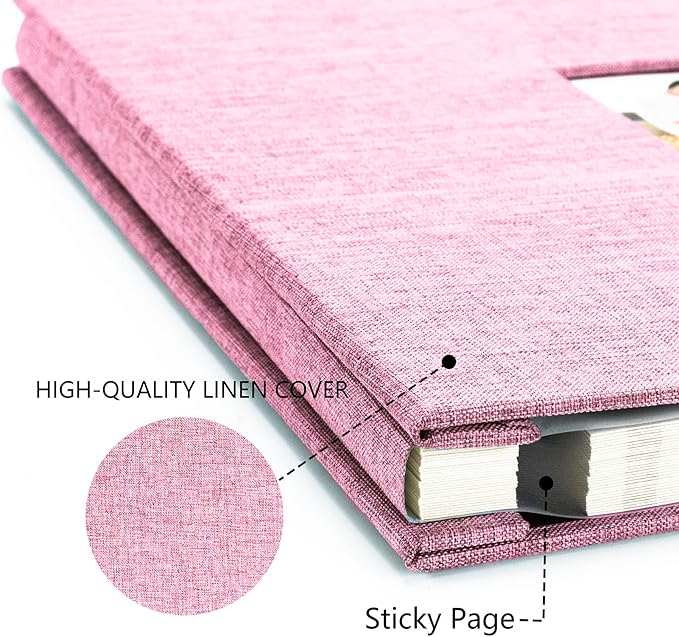 Photo Album Self Adhesive Pages for 4x6 5x7 8x10 Pictures Magnetic Scrapbook Photo Albums with Sticky Pages Books with A Metallic Pen for Baby Wedding Family 13.2x12.8 Pink 60 Pages