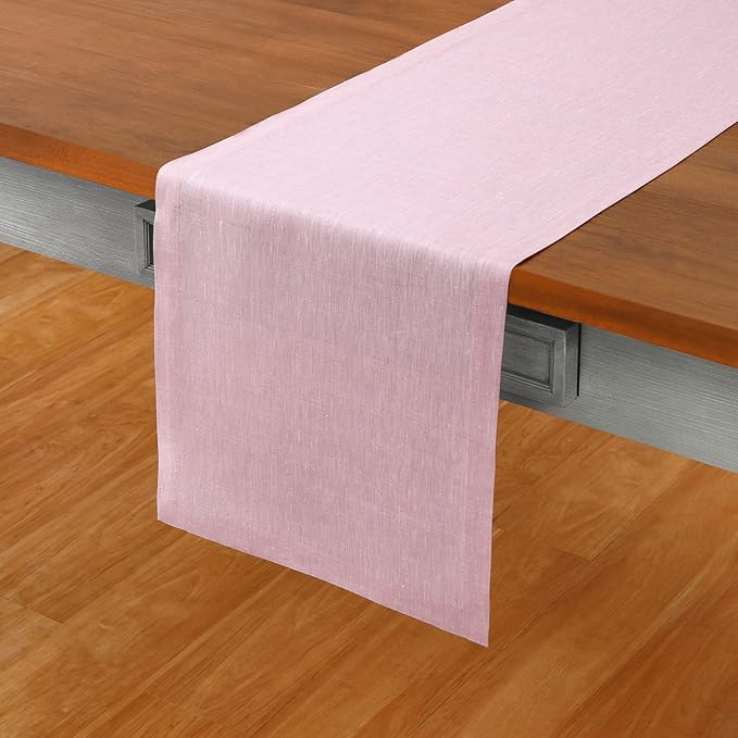 Solino Home Linen Table Runner 90 Inches Long - Athena, 100% Pure Linen Bubblegum Pink Table Runner 14 x 90 Inch for Dining, Valentines, Spring, Easter