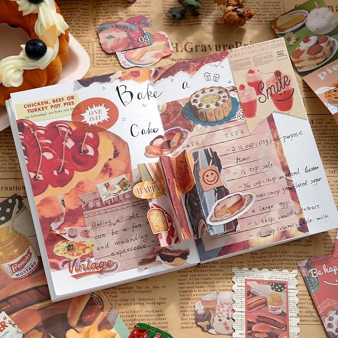 Draupnir Vintage Aesthetic Scrapbook Kit, Bullet Junk Journal Kit with Journaling/Scrapbooking Supplies, Stationery, A6 Grid Notebook Graph Ruled Pages, DIY Gift for Teen Girl Kid Women