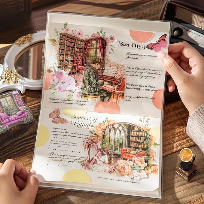 Window Reading Corner PET Sticker Set, 60PCS Cozy Room Scene Stickers for Scrapbooking, Journaling, DIY Crafts and Gift Decoration