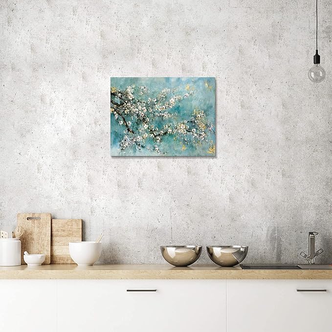 ARTISTIC PATH Abstract Art Painting Flower Picture: Dogwood Bloom Graphic Art on Canvas Wall Art for Bedroom (16" W x 11" H,Multi-Sized)
