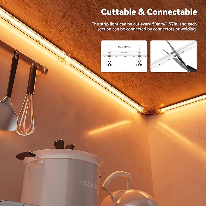 PAUTIX RGB COB LED Strip Light IP65 Waterproof 16.4ft/5m,UL Listed 24V Color Changing Flexible Tape Lights Multicolor with 4200LEDs,for TV,Bedroom,Party DIY Decoration(Adapter&Controller Not Included)