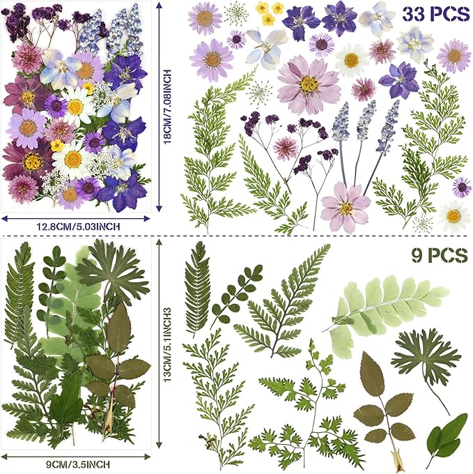 Nuanchu Pressed Flowers Bulk Dried Flower for Crafts Dried Wildflowers Leave Natural with Tweezer for Resin Mold Candles Cake DIY Christmas Craft Card Making Wedding Scrapbooking Supplies