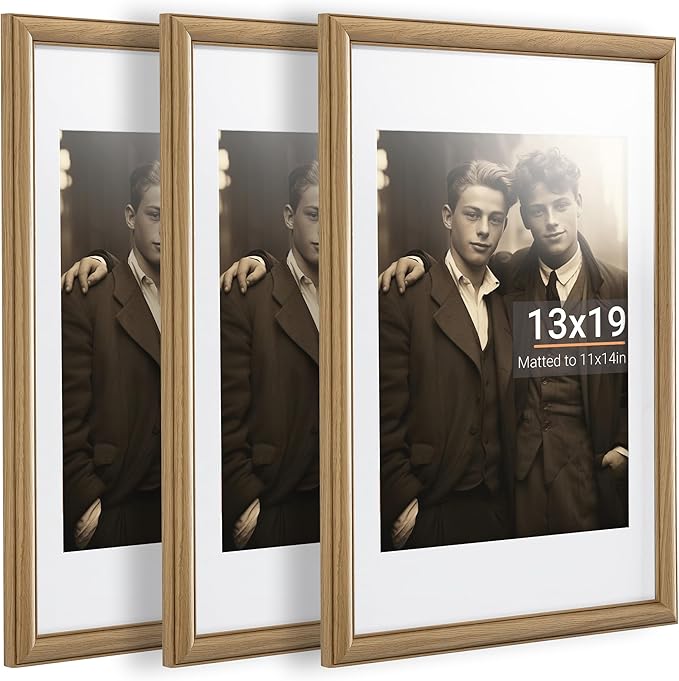 Heimlove 13x19 Picture Frame,13 x 19 Solid White Oak Photo Frame Matted to 11x14 with Tempered Glass,13"x19" Handcrafted wood Poster Frame,Vertical or Horizontal Wall Hanging Display,3 Pack