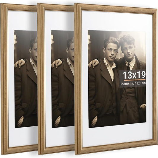 Heimlove 13x19 Picture Frame,13 x 19 Solid White Oak Photo Frame Matted to 11x14 with Tempered Glass,13"x19" Handcrafted wood Poster Frame,Vertical or Horizontal Wall Hanging Display,3 Pack