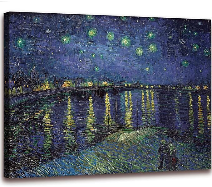 msspart Vincent Van Gogh Starry Night Over The Rhone Canvas Wall Art, Famous Painting Reproduction Landscape Pictures Artwork Print for Home Decoration - 12"x16"