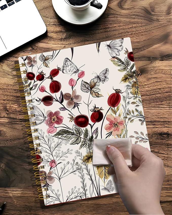 Spiral Journal Notebook,A5 Hardcover Lined Journals for Women 6 x 8.3 in,60 Sheets 120 Pages Thick Paper,Cute College Ruled Writing Notebook for Office Work School(Retro Garden Flag)