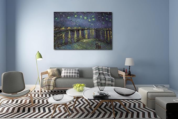 weiyiart Starry Night Over the Rhone by Van Gogh Classic Oil Paintings Reproduction Modern Seascape Giclee Canvas Prints Wall Art Ready to Hang for Living Room Home Decorations24x36