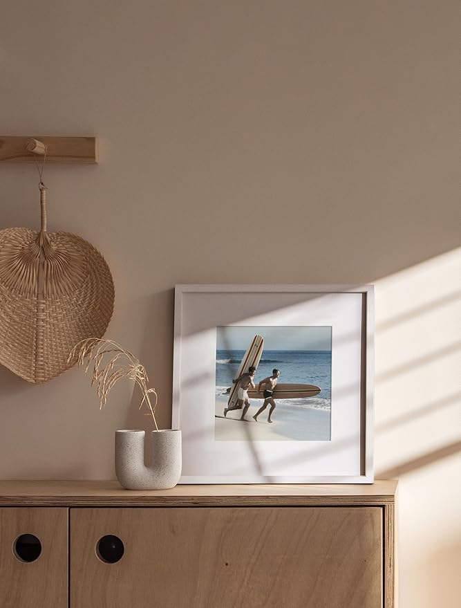 HAUS AND HUES 12x12 White Metal Frame Matted to 8x8 - Premium Aluminum & Hanging Hardware, Shatterproof Plexiglass - Ideal for Home, Room, Office (12x12 in, White, Set of 1)