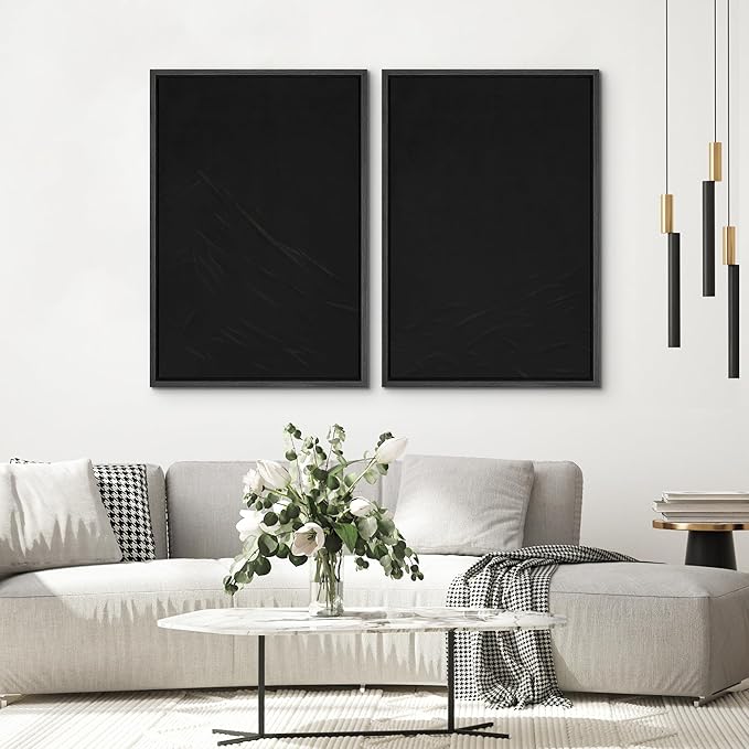 SIGNWIN Framed Canvas Print Wall Art Set Dark Black Color Field Landscape Abstract Shapes Illustration Modern Art Minimalism Decorative Nordic for Living Room, Bedroom, Office - 16"x24"x2 Black