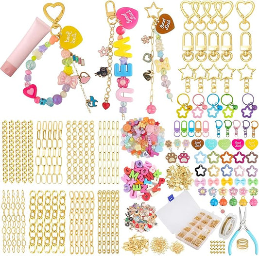 Ecoofor 501 Pcs Keychain Making Kit for Kids & Adults – Includes 30 Keychain Clips, 40 Extender Chains, 178 Charms, Beading Accessories, Jewelry Pliers – DIY Bag Charms & Jewelry Craft Kit Supplies