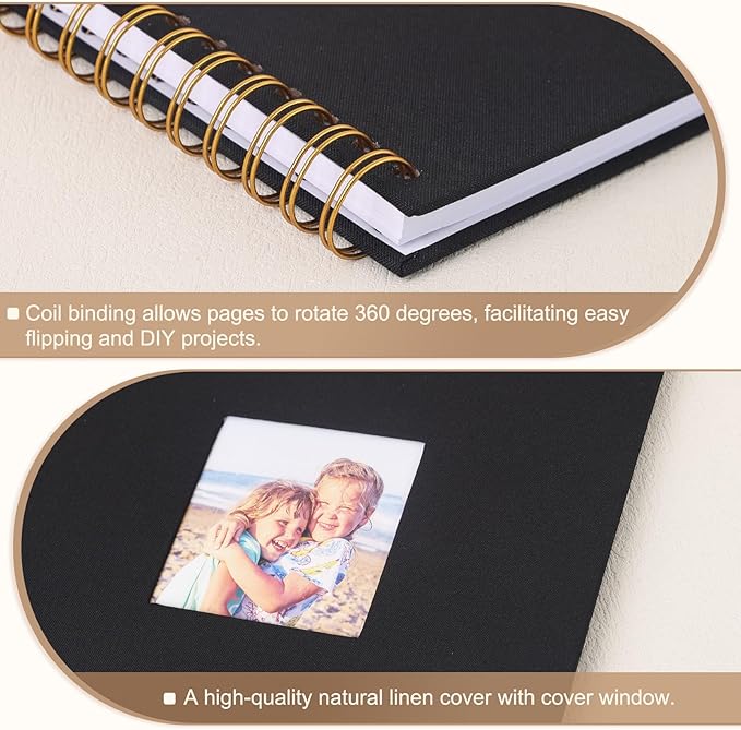 Scrapbook Photo Album 8x8 Inches 40 Pages Hardcover Kraft Paper Linen Cover Scrap Book Memory Book DIY Scrapbook Albums for Wedding Baby Boyfriend Travel Anniversary Family, Black
