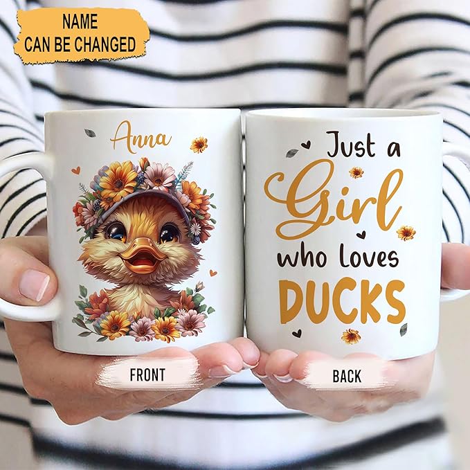 Hyturtle Personalized Cute Duck Coffee Mug - Gift For Duck Lover - Just A Girl Who Loves Ducks - Duck Gift For Women - Gift For Animal Lover - Birthday - Custom Coffee Cup Ceramic Mug 11oz - 15oz