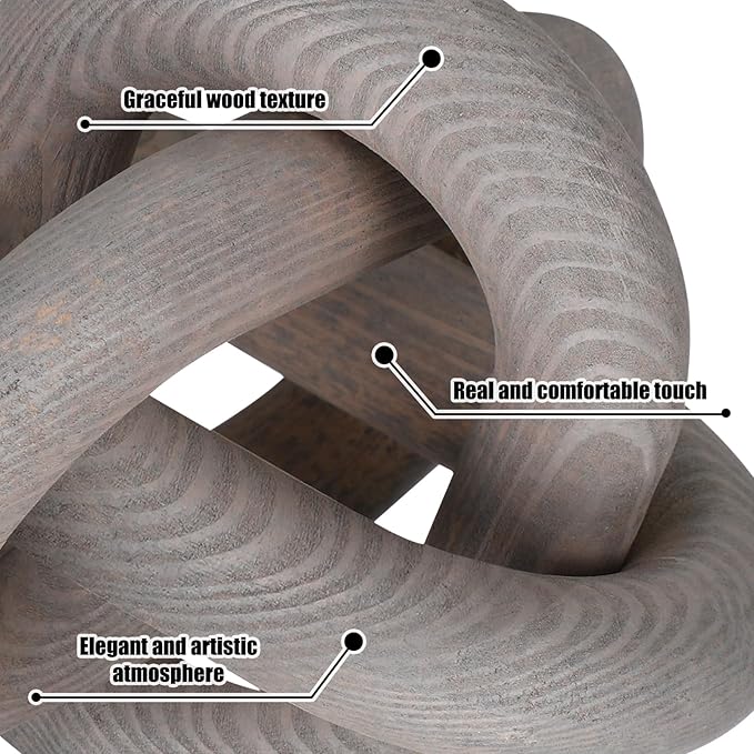 Yalikop 3 Link Wood Knot Decor Rustic Home Décor Accents Hand Carved Coffee Table Decoration, Boho Chain Link Decoration, Modern Shelf, Rustic Objects for Home Living Room Bedroom(Gray)