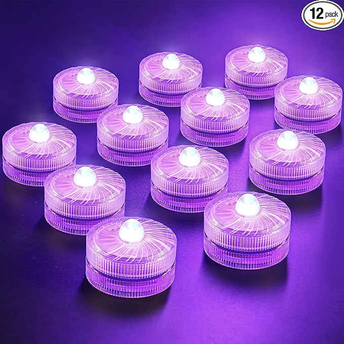 HL Submersible LED Light,Purple Small LED Light,100 Hours Waterproof Flameless Led Lights Battery Powered for Wedding Home Vase Festival Party Decoration 12pcs (Built-in 24 Batteries)