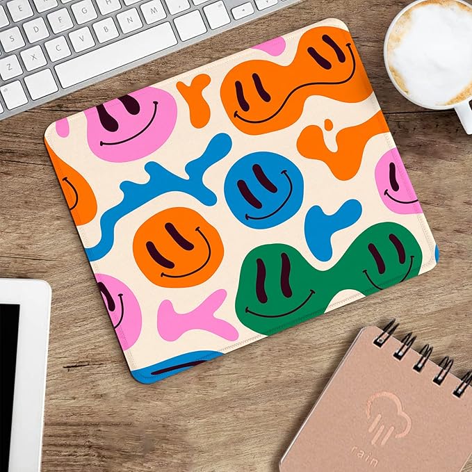 Seorsok Square Mouse Pad Cute Retro Smiley Hippie,Office Home Personalized Premium-Textured Mouse Mat Design,Waterproof Mousepad,Non-Slip Rubber Base Computer Mouse Pads for Wireless Mouse