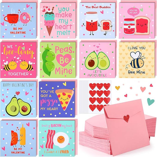240 Pack Valentine's Day Cards with Envelopes Assortment Bulk Classroom Kids Greeting Cards 4.7 x 4.7'' Heart Greeting Cards Wedding Card with Envelopes and Stickers for Valentines Day
